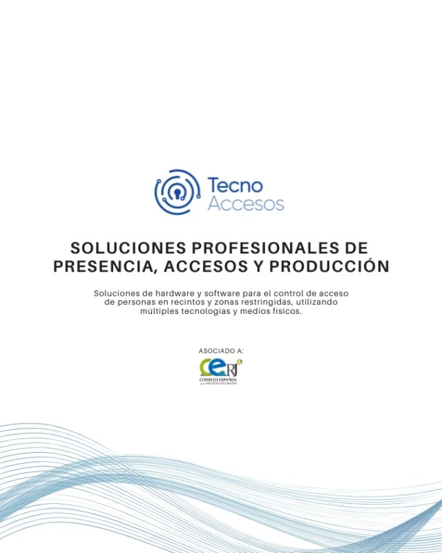 Sistema profesional de control de accesos y presencia en recinto empresarial, con dispositivos de seguridad y gestión de personas.