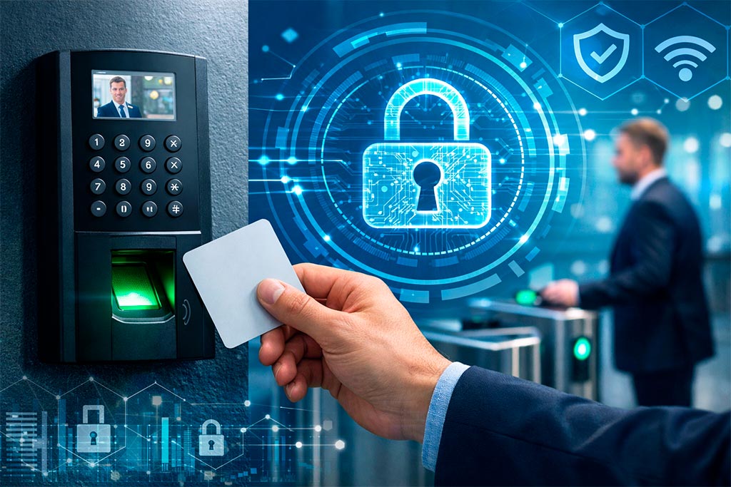 Lector biométrico en acceso restringido con señal de privacidad y control seguro de identidades